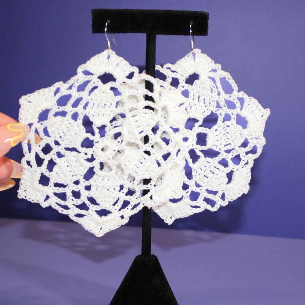 Elegant White Crochet Earrings